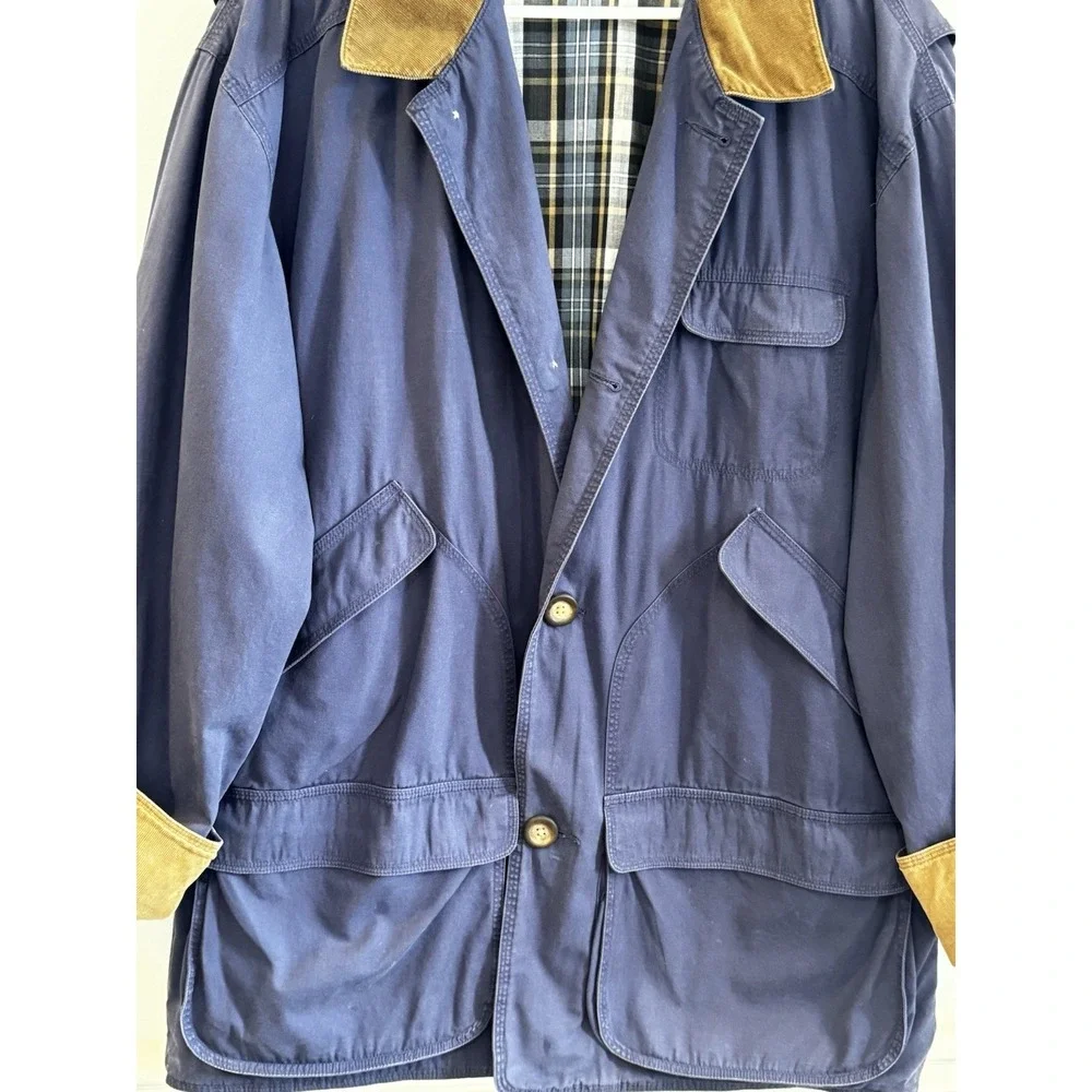 Vintage J Crew Chore Coat L Navy Barn‎ Jacket Flannel Corduroy Collar Americana